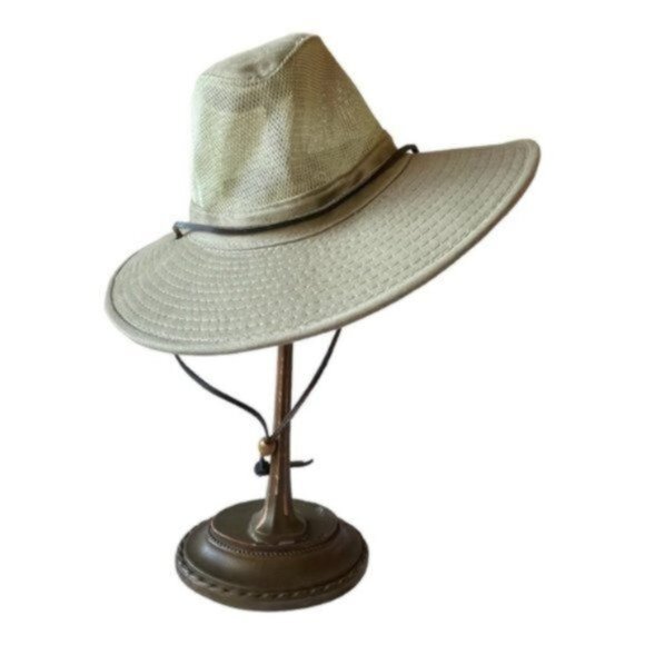 Dorfman Pacific Unisex Brushed Twill & Mesh Safari Hat w/Leather Trim - Picture 6 of 8